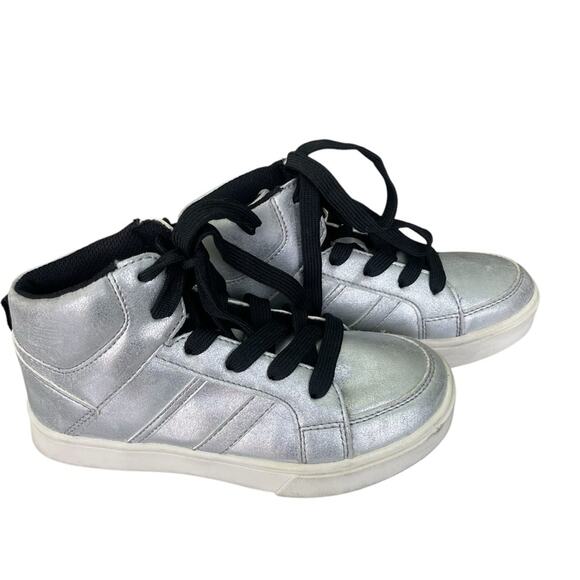 Art Class Girl's Metallic Faux Leather High-Top Sneakers Silver Size 2 - Picture 2 of 7